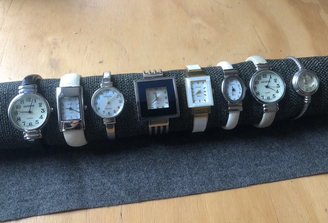 LOT Costume watches GENEVA SILVER METAL stainless  BANGLE Adj CUFF DIAL 2000's