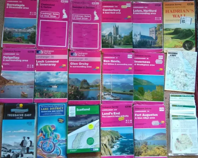 Bundle of Ordnance Survey Landranger Maps and Other UK Maps