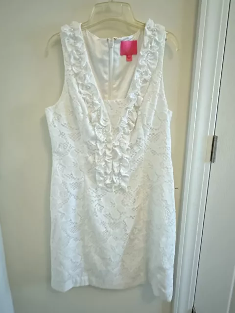 Lilly Pulitzer  Kiera Shift Resort White Floral Lace Pearls Ruffle Bridal 12