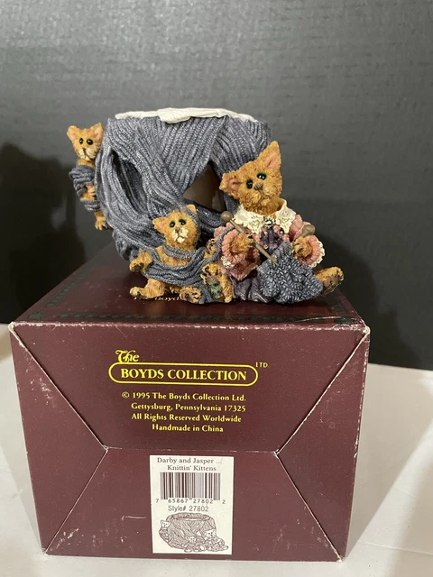 Boyds Bear Folkstones Darby Jasper Knittin Kittens 4E Votive Candle Holder 27802