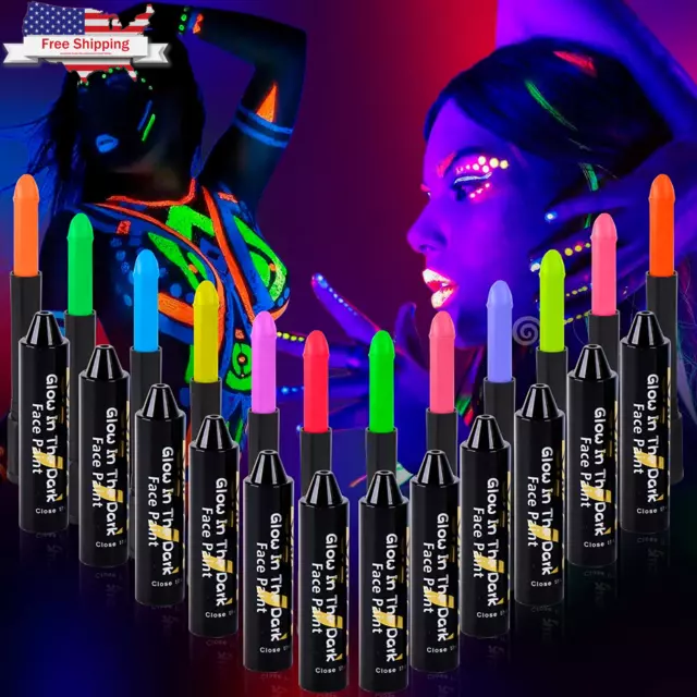 12 Colors Glow in the Dark Body Paint UV Neon Face Paint Crayons Halloween Neon