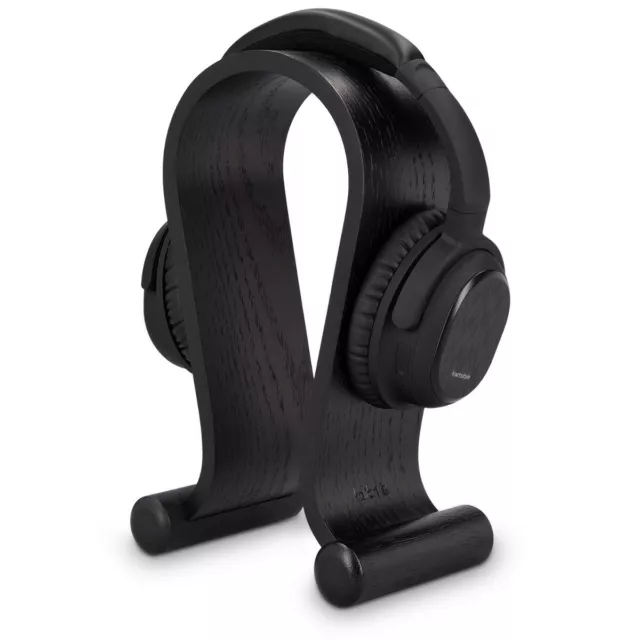 Soporte antideslizante para auriculares de madera de roble negro