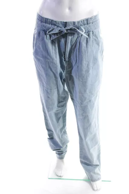 Isabel Marant Etoile Womens Cotton Paperbag Waist Straight Pants Blue Size 40