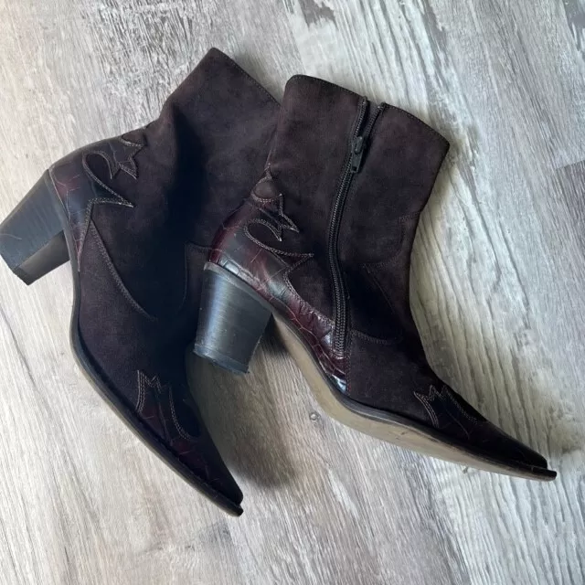 Australian Handmade Paul Green Chocolate Brown Suede Western Booties - 5.5