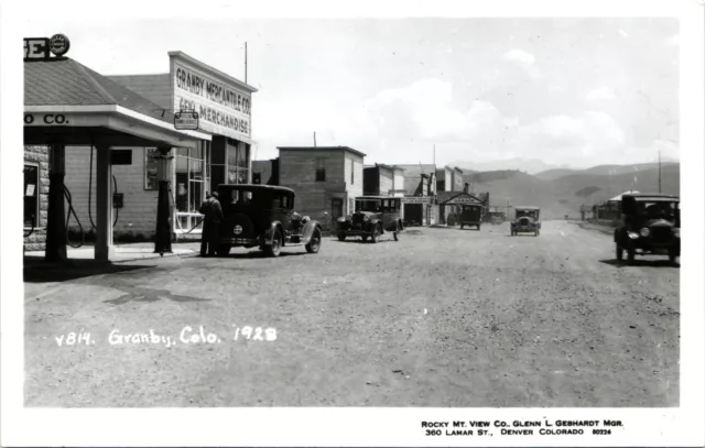 MAIN STREET VIEW granby co real photo postcard rppc colorado gas station history