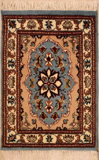 Rugstc 2x3 Senneh Pak Persian Blue Area Rug, Hand-Knotted,Floral with Wool Pile