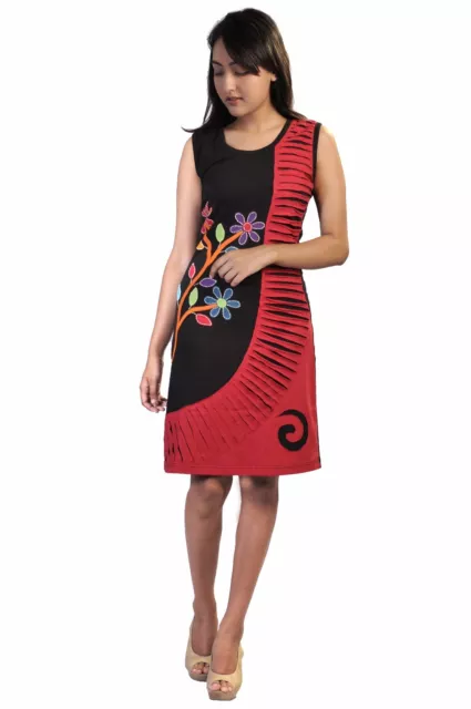 Tattopani Women's Summer Sleeveless Dress With Colorful Flower Embroidery