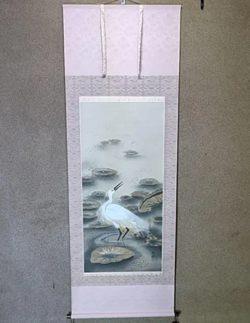 White Heron Japanese Hanging Scroll Kakejiku Asian Culture Art Picture Painting