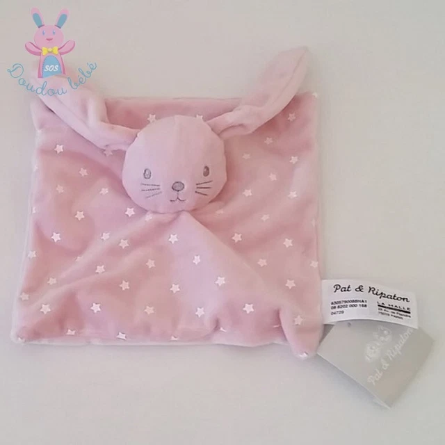 NEUF - Doudou plat Lapin rose blanc étoiles luminescent PAT & RIPATON