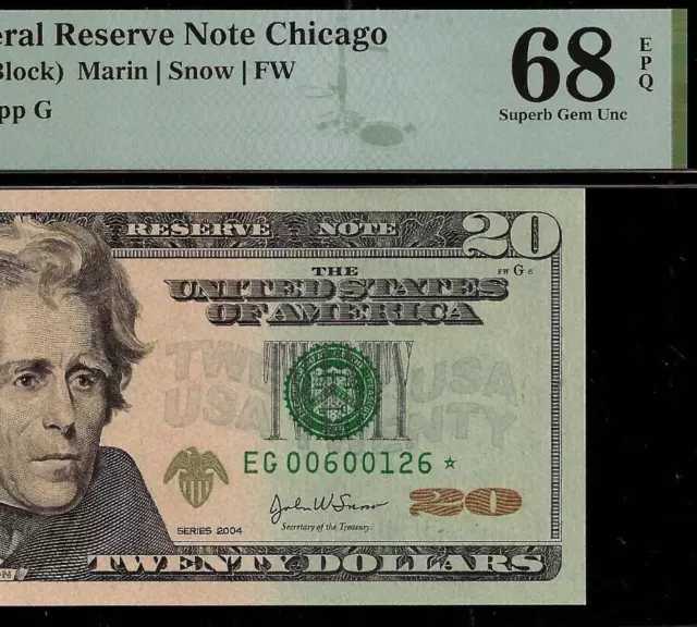 2004 $20 Federal Reserve Note Star PMG 68EPQ 2nd highest graded Chicago star