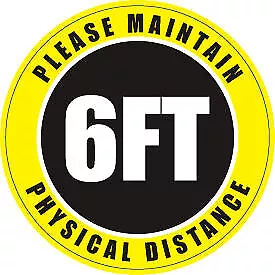 Please Maintain Physical Distance Sign, 8'' Round, Vinyl Adhesive Ergomat Llc