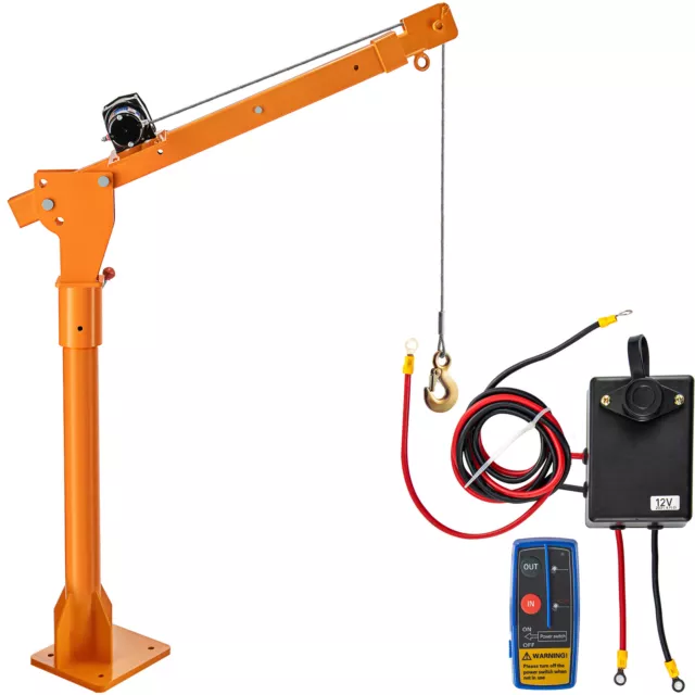 1Ton/2200lbs Davit Crane 360° Swivel Electric Truck Crane Wireless Control 12V