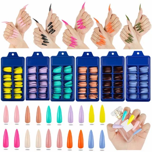 100PCS Long Faux Ongles Acrylique Artificiel Art Embouts Bâton Sur Complet Na 》