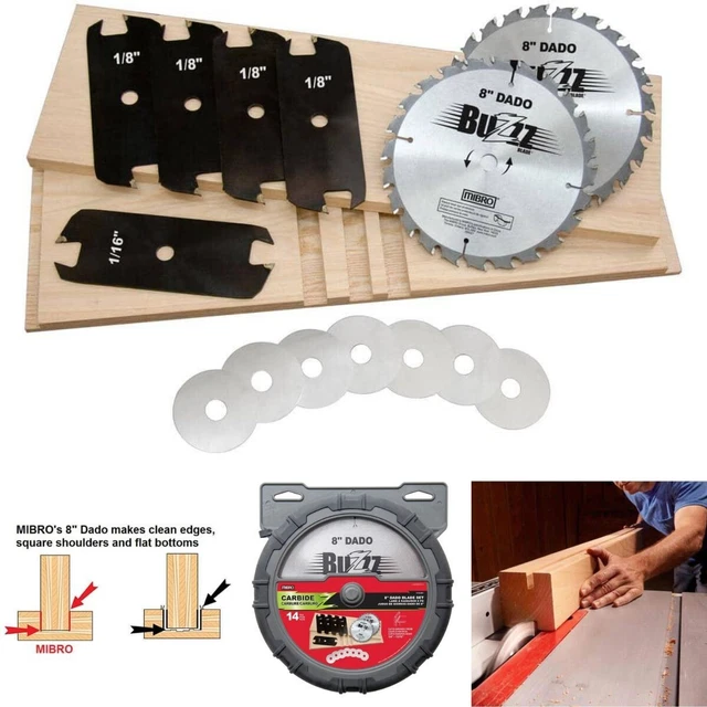 8" Carbide Stacking Dado Blades Mibro High Quality 14 Piece Set Home Woodworking
