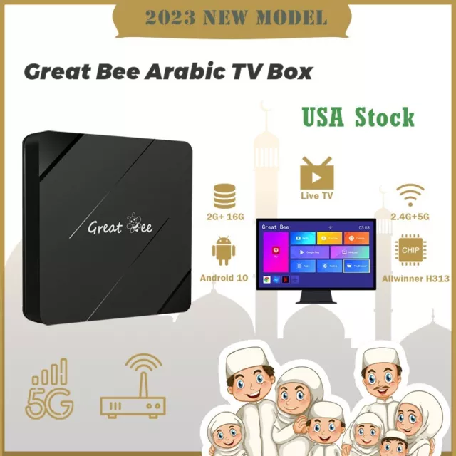 Great Bee Arabic TV Box 2024 New Model 2G+16G 4K Lifetime Free 5G Smart TV Box