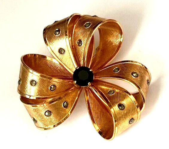 BROCHE VINTAGE Rare Et Sublime - Bijou Doré Avec Perles D'ambre ? Et Strass étincelants