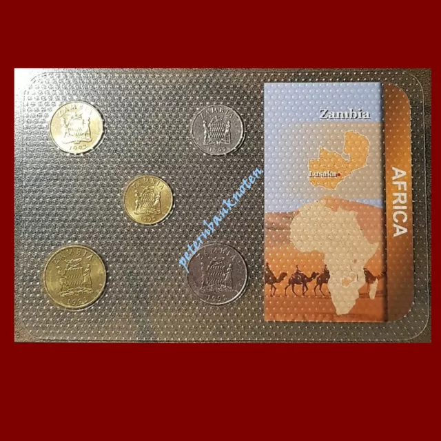 🍀Sambia Zambia Münzenset 1992 5 Münzen T8956G Blister 2