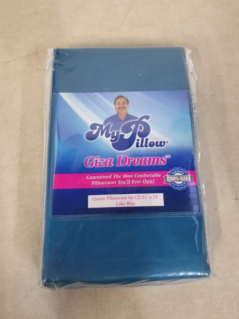 My Pillow GIZA Dreams Queen Pillow Case Set BLUE Bedding Pillowcases NWT 21"X34"