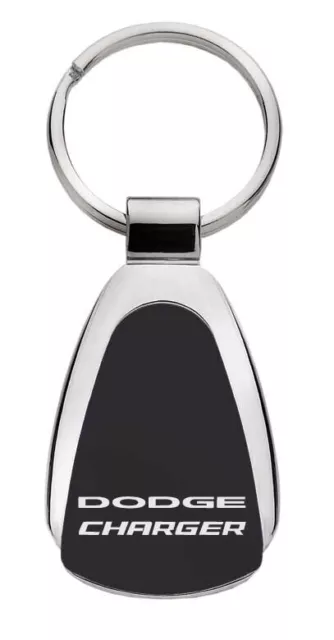 Genuine Dodge Charger Logo Metal Black Chrome Tear Drop Key Chain Ring Fob
