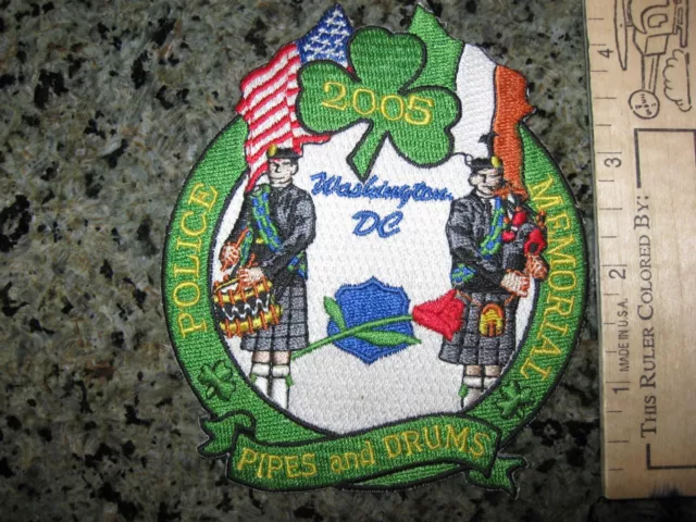 old 2005 Washington DC Police Memorial Pipe & Drum patch vintage Irish Theme