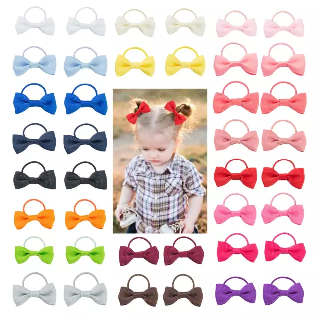 Baby Hair Ties with Bows - 40Piece 2Inch Small Elastic Hair Ties for Girls Ponyt