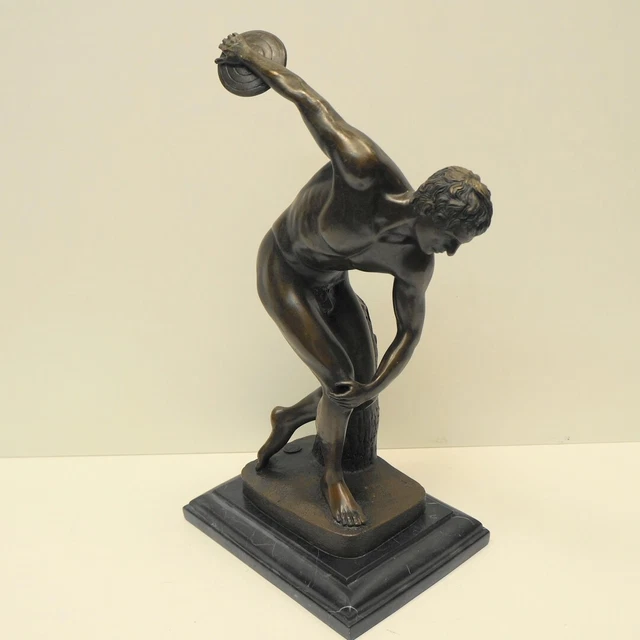 Estatua discobolo Art Deco Estilo Art Nouveau Estilo Bronce sólido Firmado 2