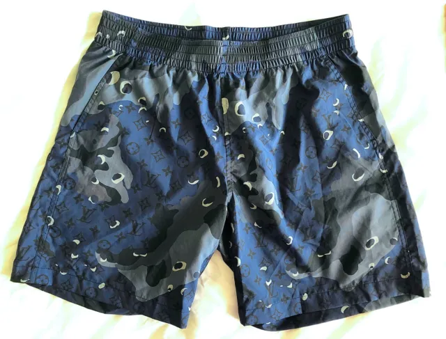 Louis+Vuitton+Board+Shorts+Camouflage+Monogram+Blue+Small+Virgil+Nigo+Yeezy  for sale online