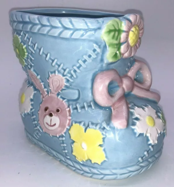 Vintage Knit Baby Bootie Planter Pink Blue Decoration MCM Japan 8096 Giftwares