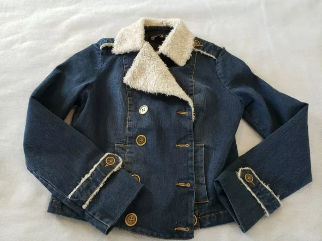 Forever 21 Denim Jacket Faux Fur COLLAR DOUBLE BREAST Collar WOMEN'S  Medium