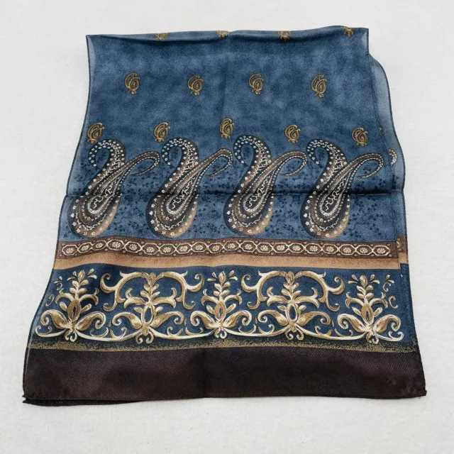 Scarf Handkerchief Bandana Wrap Long 59” Table Runner Cover Paisley Retro Blue