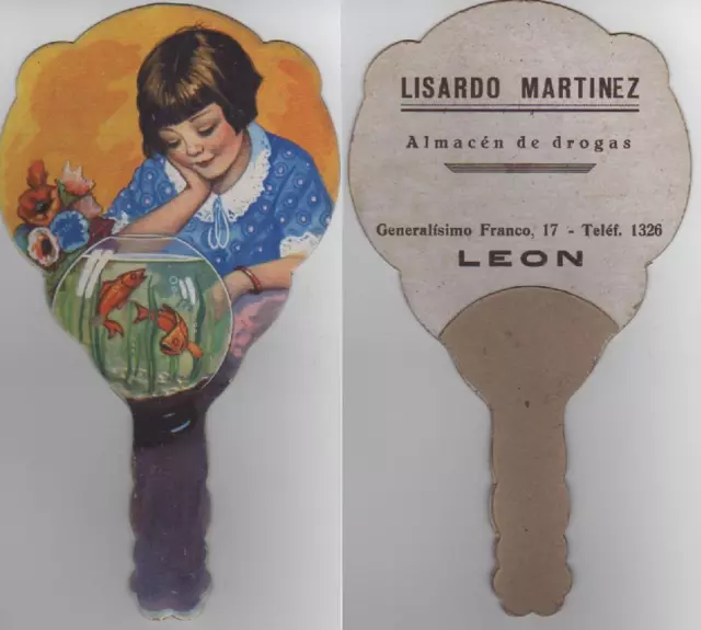 Año 1940/50. PAY PAY Abanico LEON. PUBLICITARIO. Reverso = Lisardo Martínez.