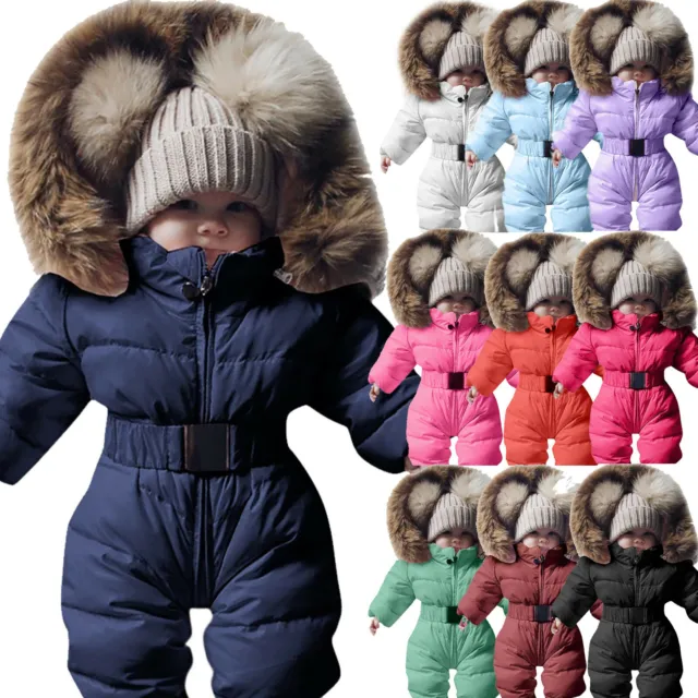 Toddler Baby Boys Girls Winter Snowsuit Rompers Hooded Jacket Jumpsuit Outfits