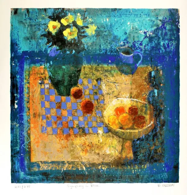 Barbara Stewart "Symphony in Blue" still life signed Brown Fine art print