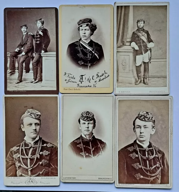 6x CDV Foto Studenten Student Burschenschaft Braunschweig Studentika 1876 - 79