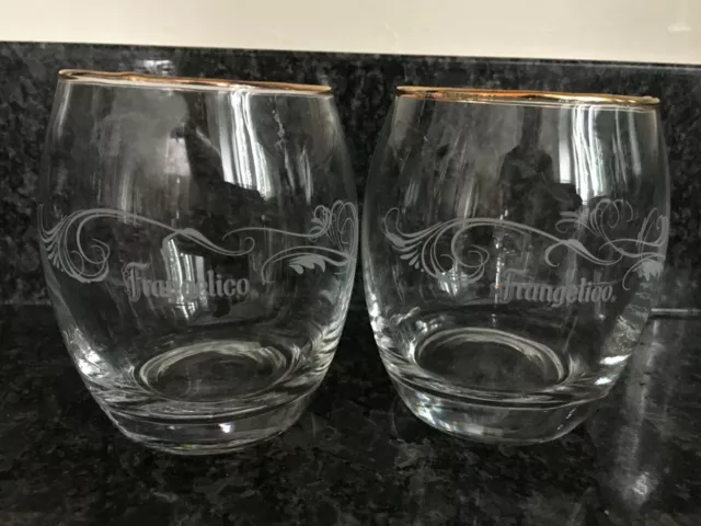 2 Frangelico Liqueur 9 oz Gold Rimmed Round Glasses