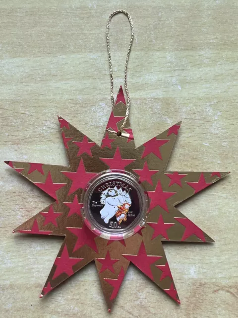 2003 Snowman + James 50p Colour Coin ✨ Christmas Star Decoration ✨ Isle of Man