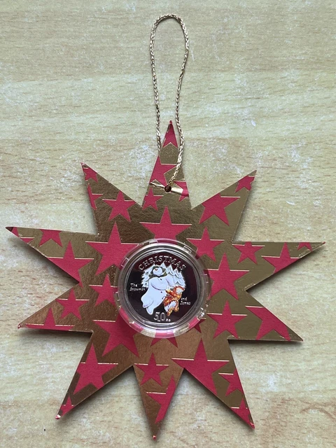 2003 Snowman + James 50p Colour Coin ✨ Christmas Star Decoration ✨ Isle of Man