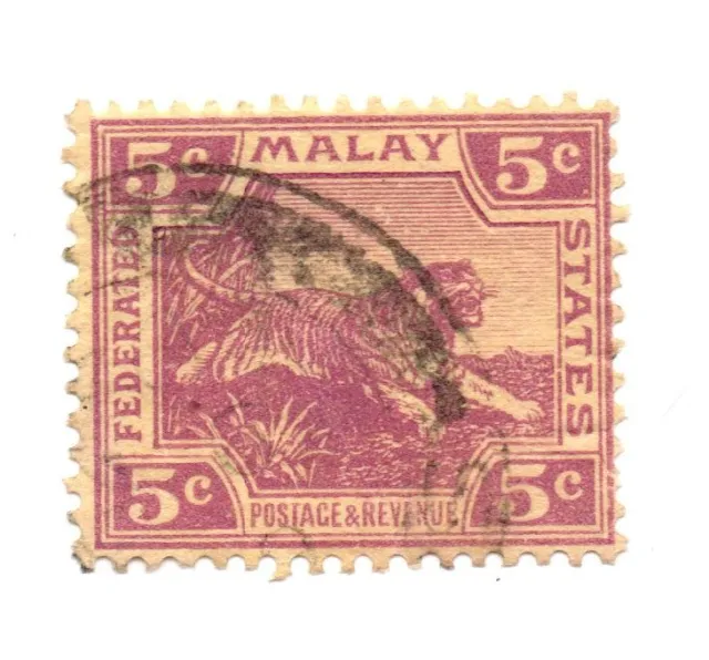Malaysia 1922-1934 Tiger 5c Purple Yellow Federated States Used Stamp SG: 61