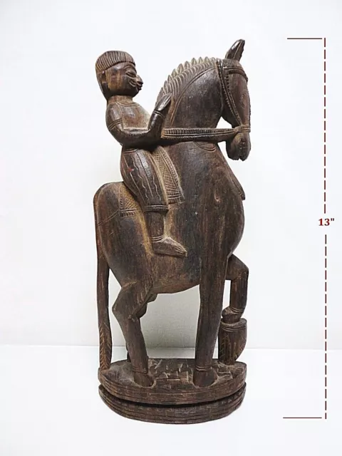 Antique Burmese Buddhist *Hand Carved Teak Wood 13" Equestrian Nat Spirit *