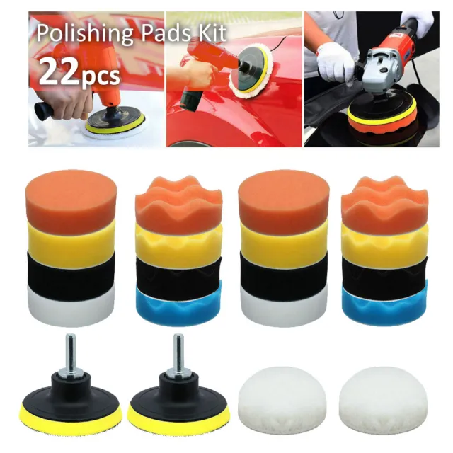 22pcs 3" Buffing Waxing Polishing Sponge Pads Kit Set For Car Polisher Drill