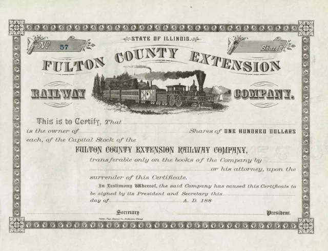 USA FULTON COUNTY EXTENSION RAILWAY COMPANY stock certificate/bond