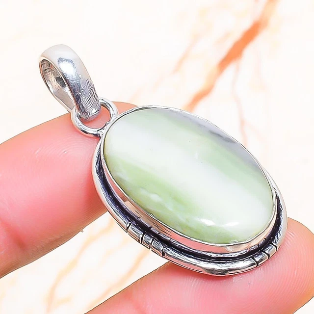 Swiss Green Opal Gemstone Handmade Gift Jewelry Pendant 1.58" J130