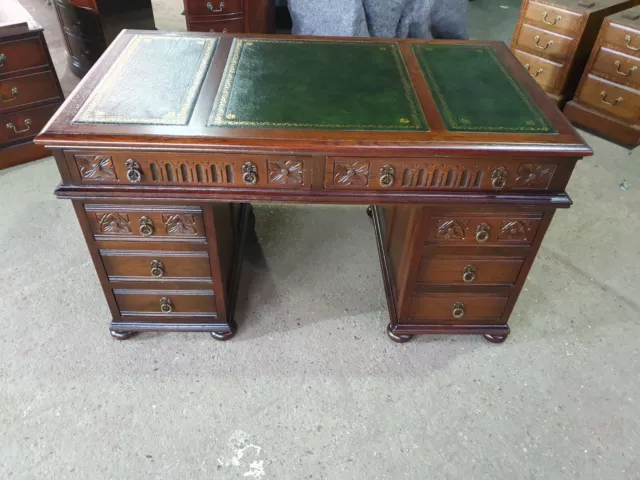 Stunningly Restored Old Charm Wood Bros Solid Oak Antique Style Pedestal Desk