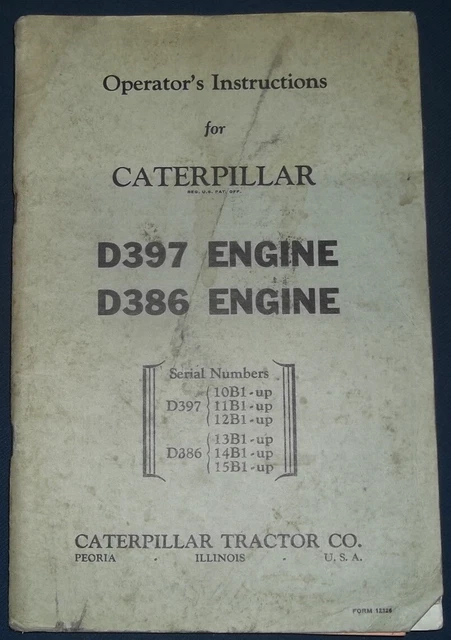 CAT Caterpillar D397 D386 Motore Operazione Cura Manuale S/N 10B Thru 15B