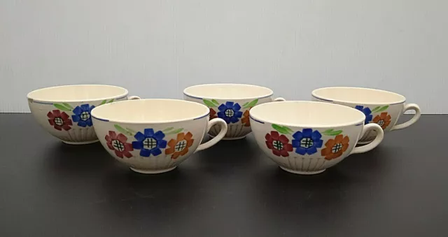 5 tasses à café thé faïence luneville décor floral K & G modèle agnès vintage