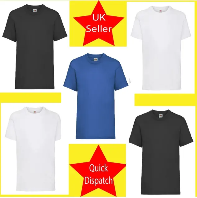 1, 3 or 5 Fruit of the loom t shirts kids plain White Black t-shirts pack cotton