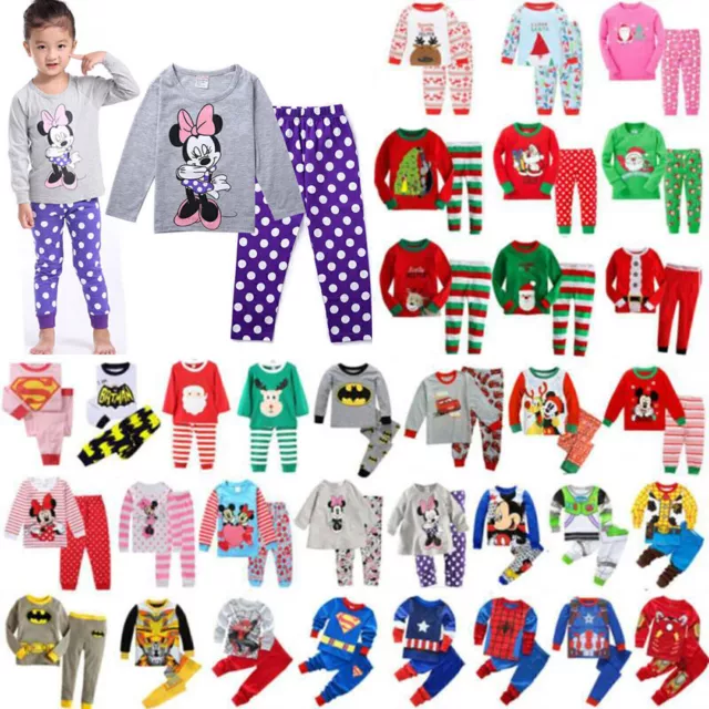 Children Girls Boys Cartoon Pyjamas Set Nightwear Sleepwear Christmas Santa Elk↑
