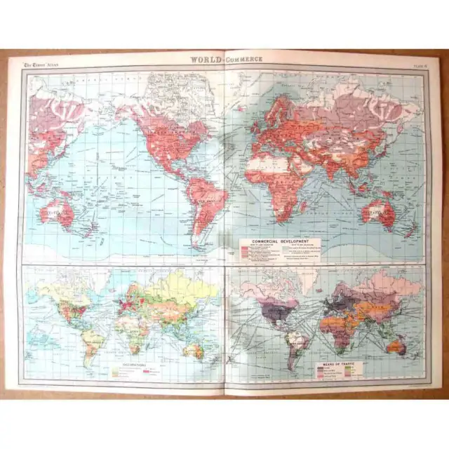 WORLD Commerce & Transportation - Vintage Map 1922 by Bartholomew