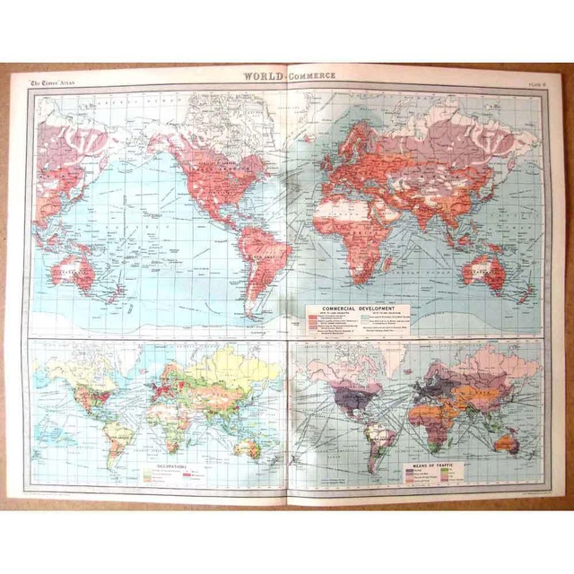 WORLD Commerce & Transportation - Vintage Map 1922 by Bartholomew