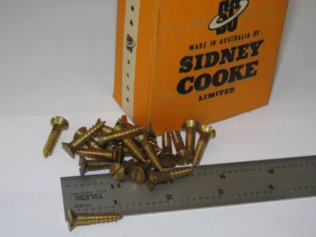 1" x10g Solid Brass Countersunk Wood Screws Slot Qty 20 Sidney Cooke Aus NOS